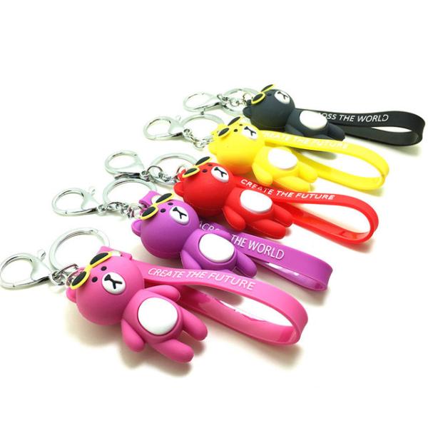 Soft Touch PVC Plastic Custom 3D Bear Figure Key Chain Waterproof Use In Promotional Gifts