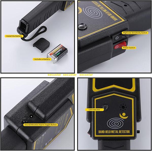 Portable Metal Detector Alarm Hand Held Metal Detector with 9V battery led alarm