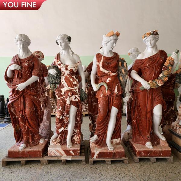 Polish Stone Garden Sculpture Outdoor Red Marble Four Season Women Statues