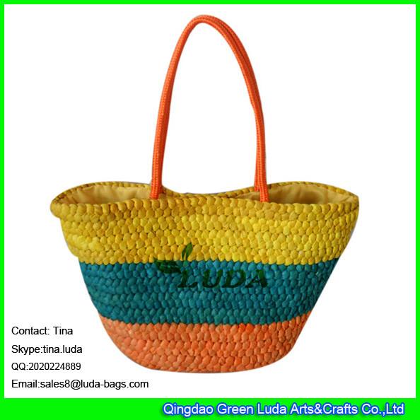 LUDA new product 2016 wholesale colorful horizontal stripes straw beach bag