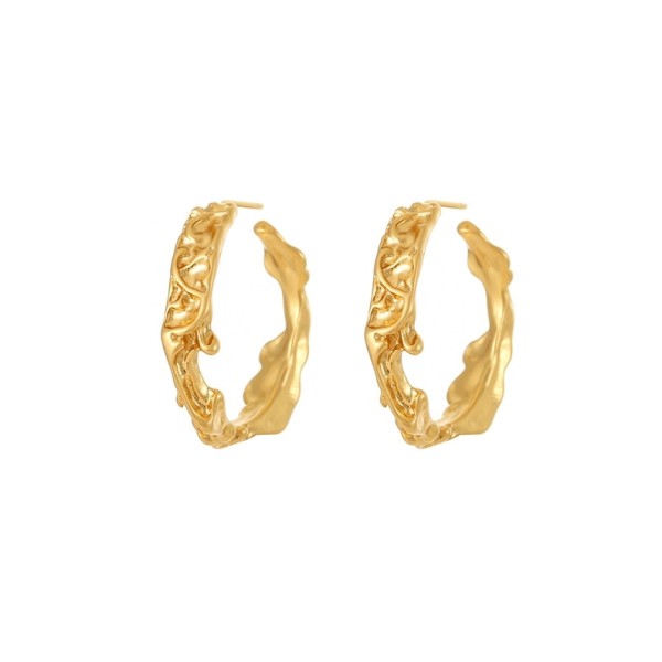 Popular Silver Needle Fashion C Ring Earring Vintage Old Gold Folded Irregular Women's Jewelry Earrings