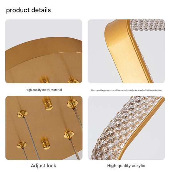 Remote-Controlled Stepless Dimming , Three-Color Temperature, Square Ring Metal Pendant Light