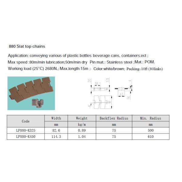 plastic flat top conveyor chains LF880-K325/LF880-K450 PLASTIC BEVEL SLAT TOP CONVEYOR CHAINS