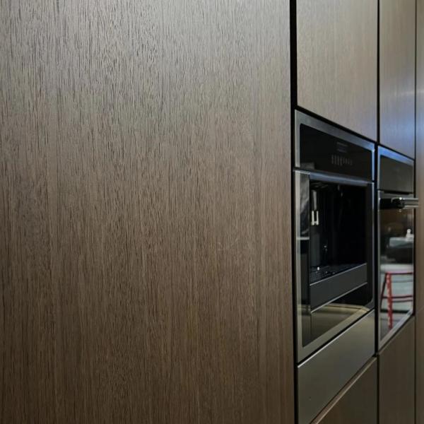 Apartamento de estilo antiguo Cuadro de puerta de panel de línea cocina con gabinete de vidrio de vino gabinete de cocina de chapa de madera