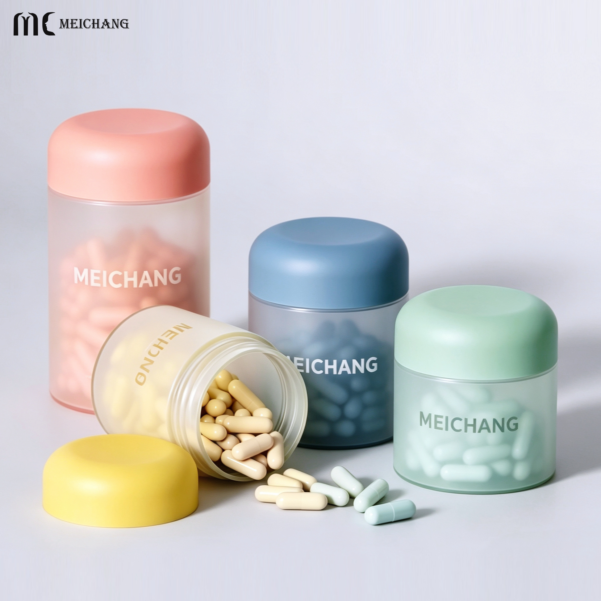 2oz 3oz 4oz 5oz Custom Color Translucent PET Supplement Bottle with Screw Cap, Refillable Capsule & Vitamin Container(MC-P-561)