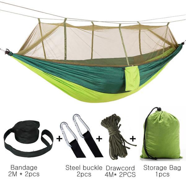 Lightweight Fabric Camping Essentials Portable Folding Hammock Tent with Mosquito Net Hanging Sleeper Side Storage Bag