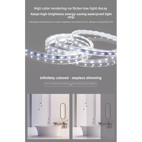 French Arch Smart Bathroom Mirror LED Light Anti-Fog Modern Nordic Style Wall-Mounted Vanity Mirror Touch Switch Irregular Shape