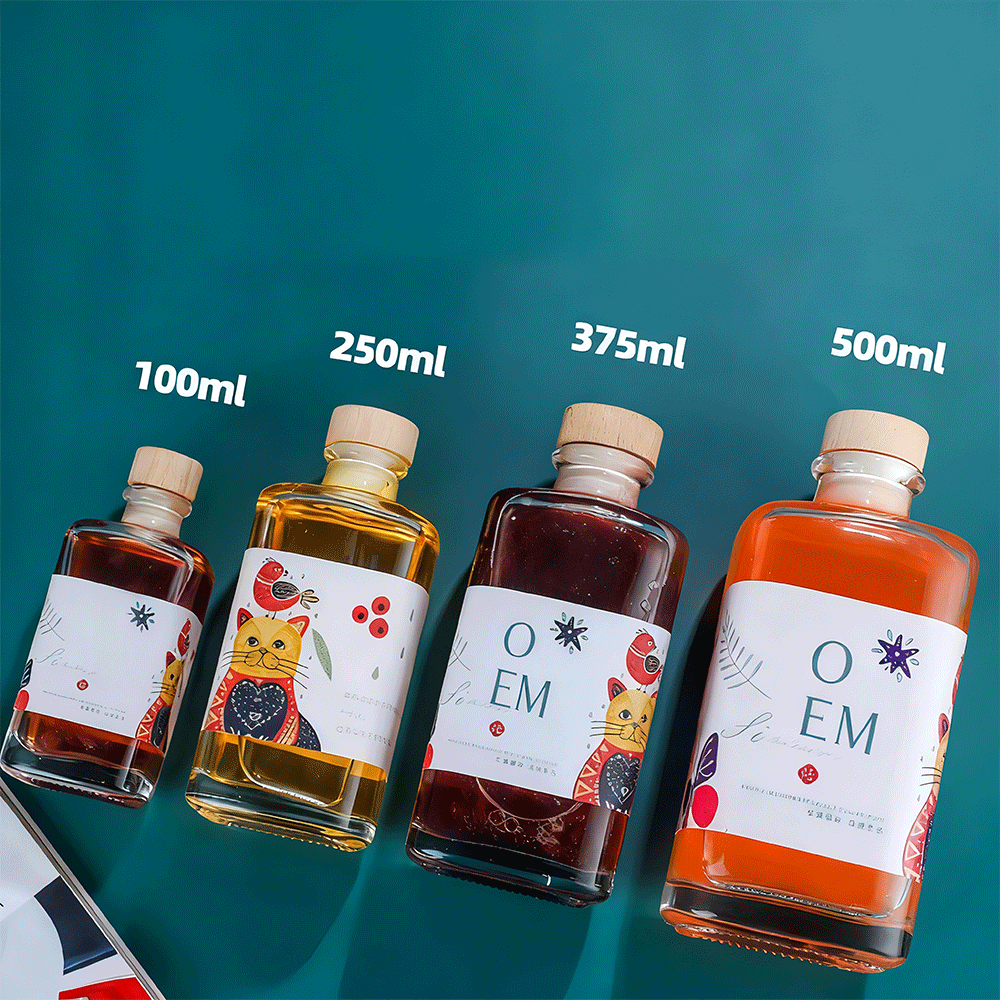 100Ml 250Ml 375Ml 500Ml Glass Square Liquor Bottle With Cork Stopper
