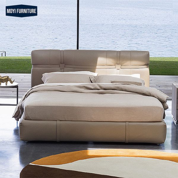 Home Furniture Bedroom Furniture Modern Elegant Italian Design Leather Upholstered Beds King Size Bed Frame Material Sponge