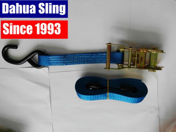 Iron Handle Ratchet Tie Down Straps , 1500kgs Cargo Ratchet Straps With S hook