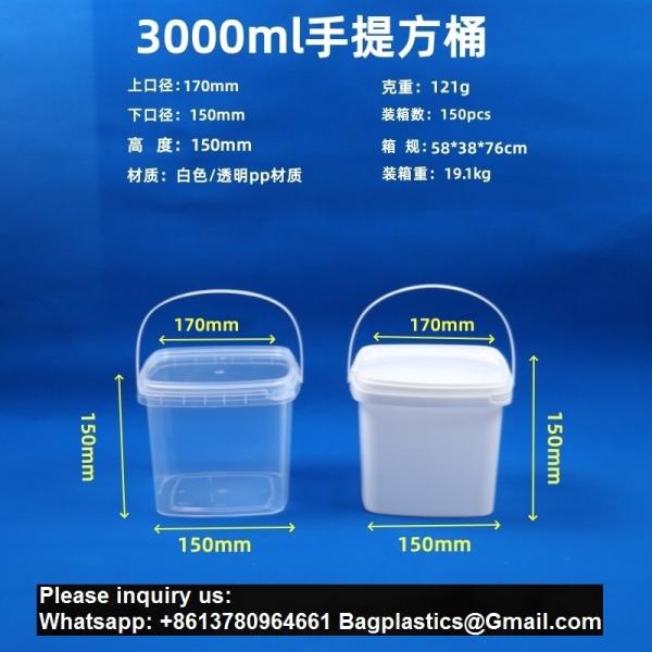 Food storage Quart Square Bucket Utility Small Pail With Handle Sturdy Pail Organizer For House Cleaning Storage Livestock Feeding Car Washing Food Storage, with Lids(Clear)