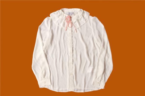 Casual White Princess Collar Shirt 100% Polyester With Cute Bandage