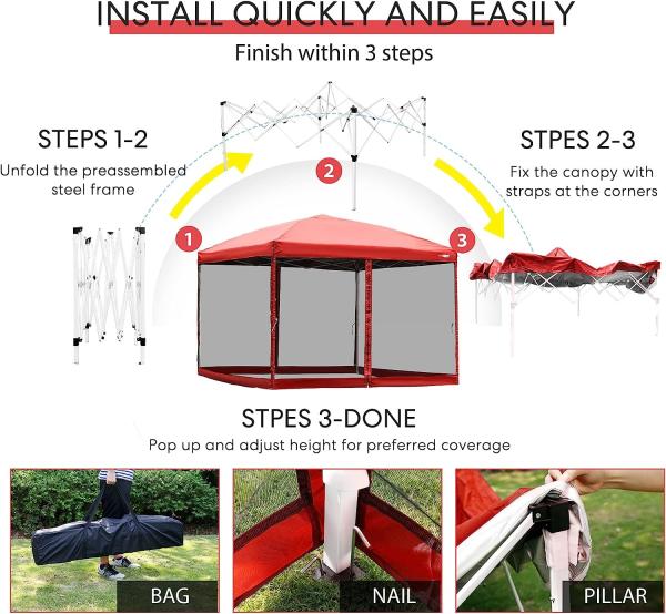 210d Oxford Easy Pop Up Canopy, Outdoor Screen Tent with Mesh Mosquito Netting Side Walls for Camping Picnic Party
