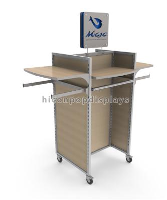 Metal Frame Hanging Clothes Rack , Movable Wood Shelving Commercial Garment Rack