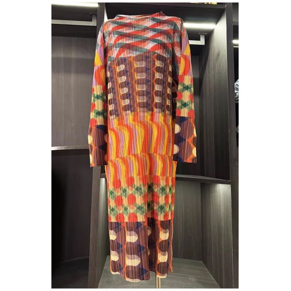 High end contrasting color printed round neck fashionable temperament casual long sleeved dress
