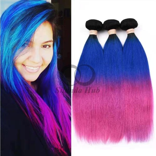#T1B/Blue/Rose Red Straight Remy Human Hair Bundles Sew In Weave Bundles Brazilian Bundle Deals