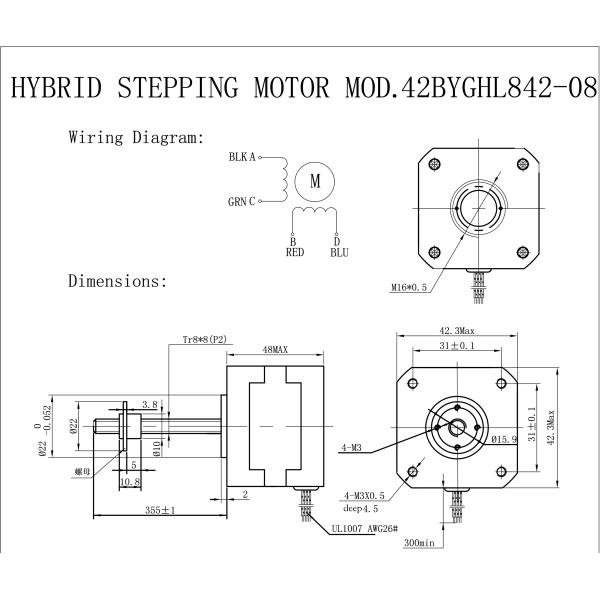 DC 5.61V винта руководства Tr8x8 Stepper мотора NEMA 17 микро- линейный P2 4,5 см Kg