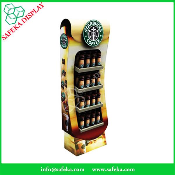 4 tier paper material paperboard bottle display shelf printed paper racking display stand for starbucks coffee