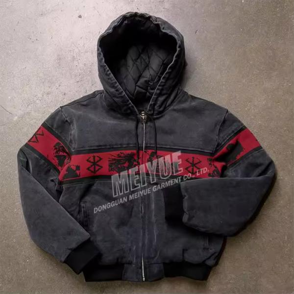 Custom Denim Hoodie Denim Distressed Heavyweight Vintage Acid Washed Hoodie Denim Jeans Zip up Street Wear Hoodie Manufacturer