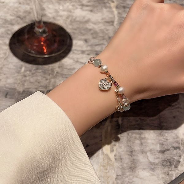 High Quality Green Crystal Girls Pearl Bracelet Heart Shaped Bracelet