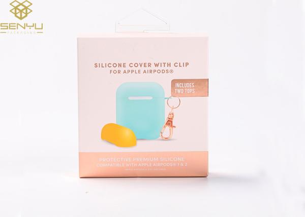 Pink 1500g Cardboard Earphone Packaging Box With Plastic Hook