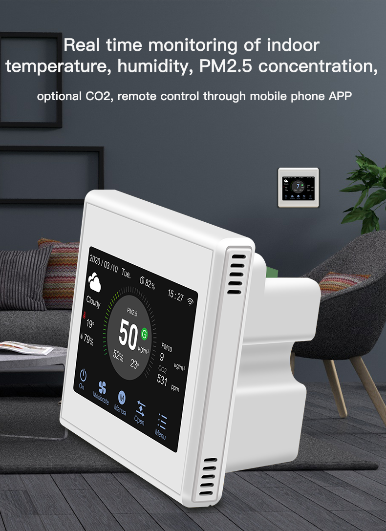 Residential Fresh Air Smart HVAC Controller With PM2.5 CO2 TVOC Monitoring Management