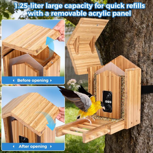 BAMBOO  WOODEN SMART BIRD FEEDER