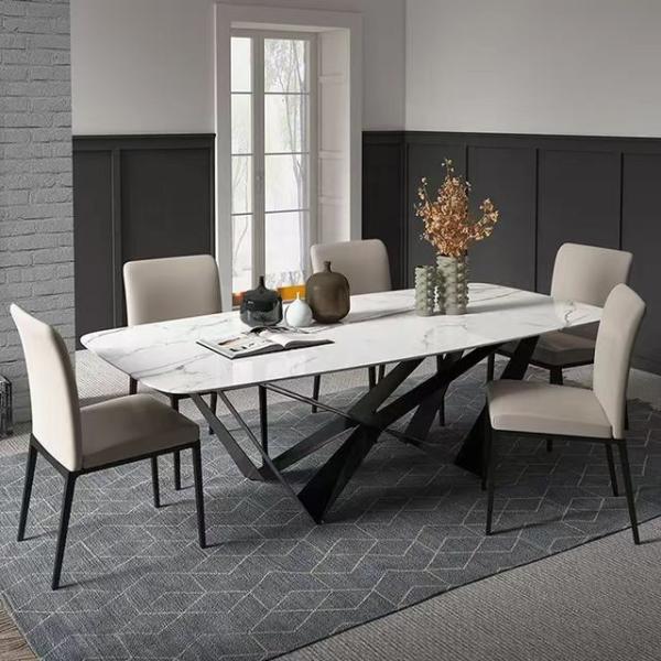 Luxury Classical French Hotel Kitchen Dining Room Table Marble Dinning Table 6 Dining Chairs