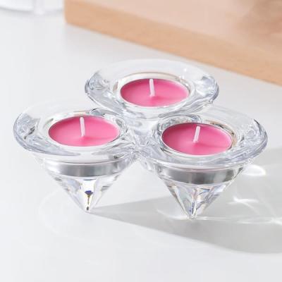 Castiçal cônico triangular do trio dos castiçais triplos de Tealight do vidro