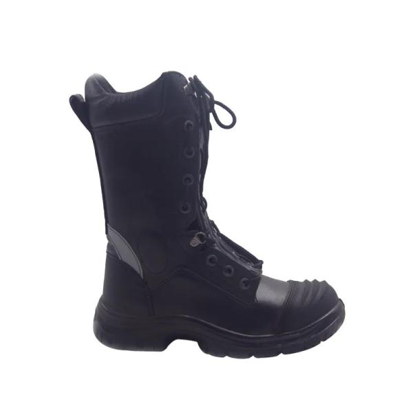 Black Leather Firefighter Boots Heat Insulation Firefighter Boots Steel Toe Reflect Stripe