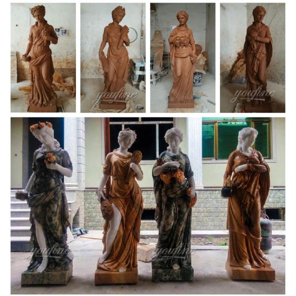 Garden Hand Carved Multicolour Life Size Natural Marble Four Season Greek Goddess Statue