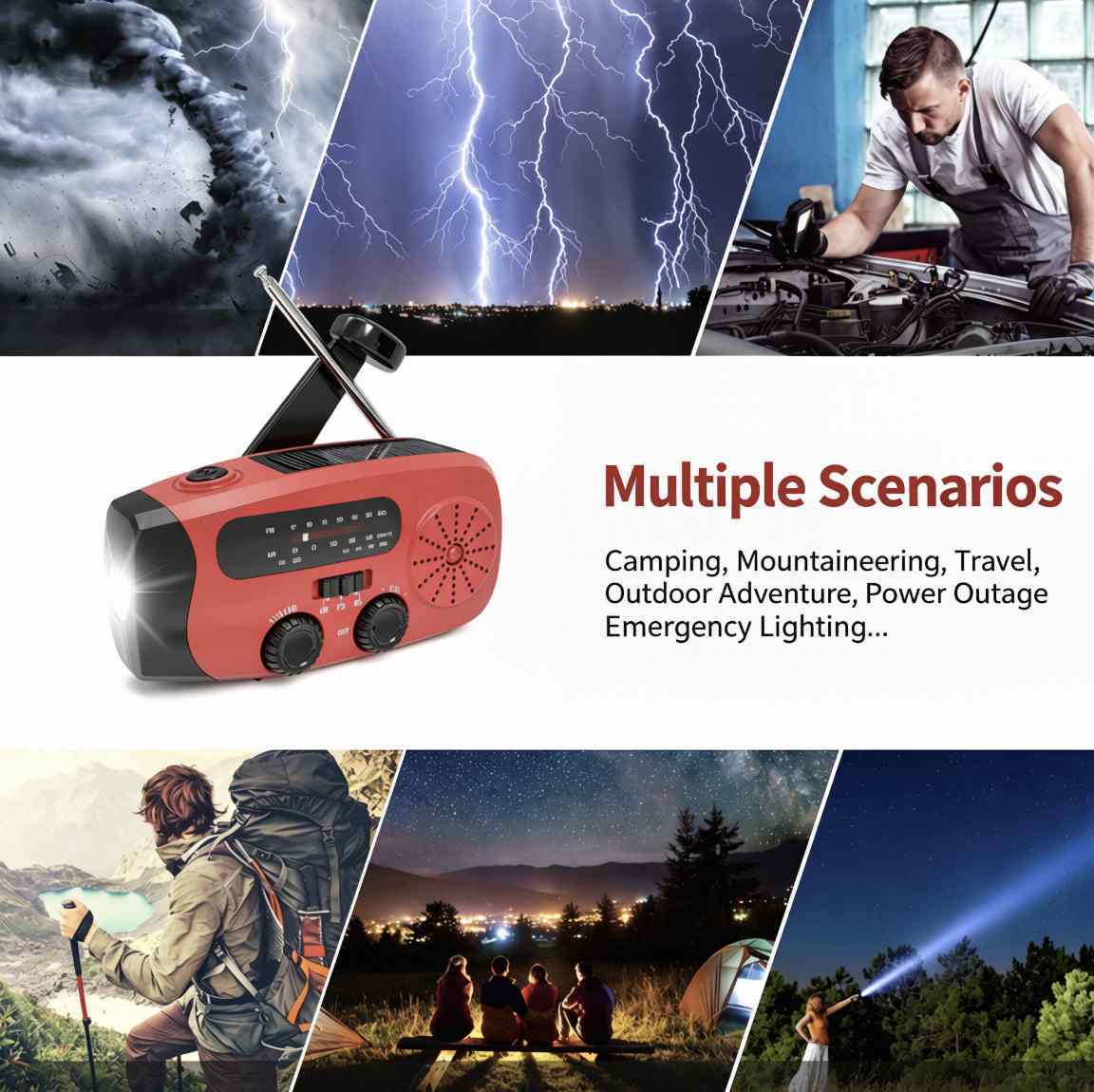 Portable Emergency Solar-powered Hand-cranked Radio With Led Flashlight And Fm Radio