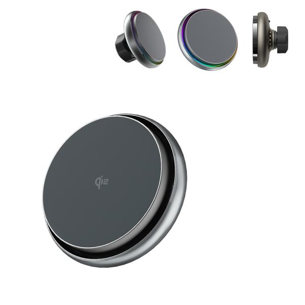 Modos de iluminación ajustables y aspecto de gama alta en el iPhone Cargador inalámbrico con lentes de patrón de CD y marco de metal