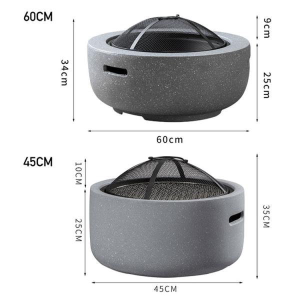 White 3 in 1 Round Wood Burning Firepit Charcoal BBQ Grill Table Artificial Stone Fire Pit with Customized Logo