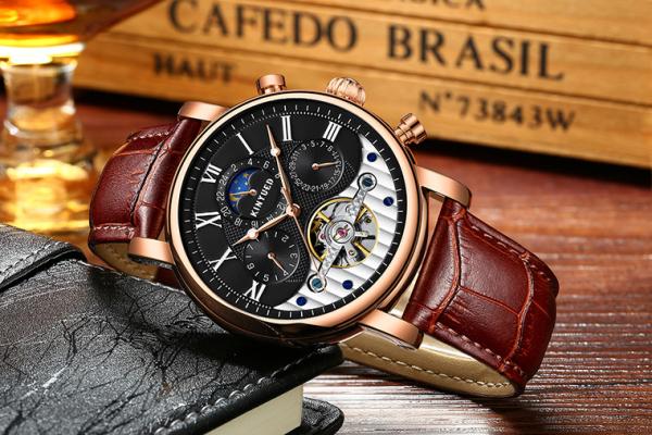 KINYUED Custom Logo Original Luxury Brand Self Winding Automatic Mechanical Tourbillon Watch for Men