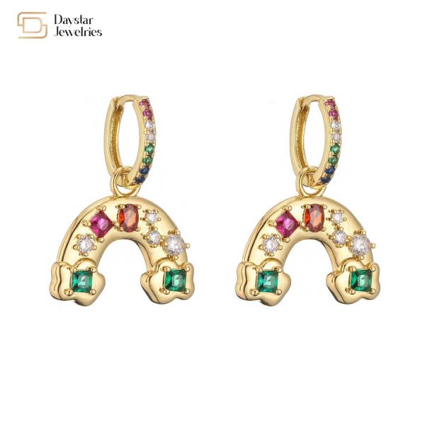 18k Gold Plated Rainbow Jewelry Set Colorful Diamond Gemstone Pendant