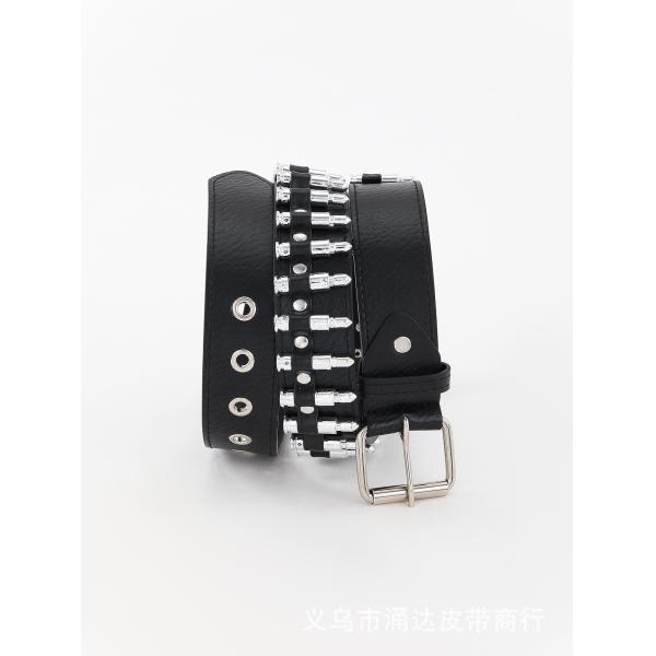 Ordinary Style 2-4cm Men's Western Punk Rivet Belt with Smooth Buckle Pant Decoration