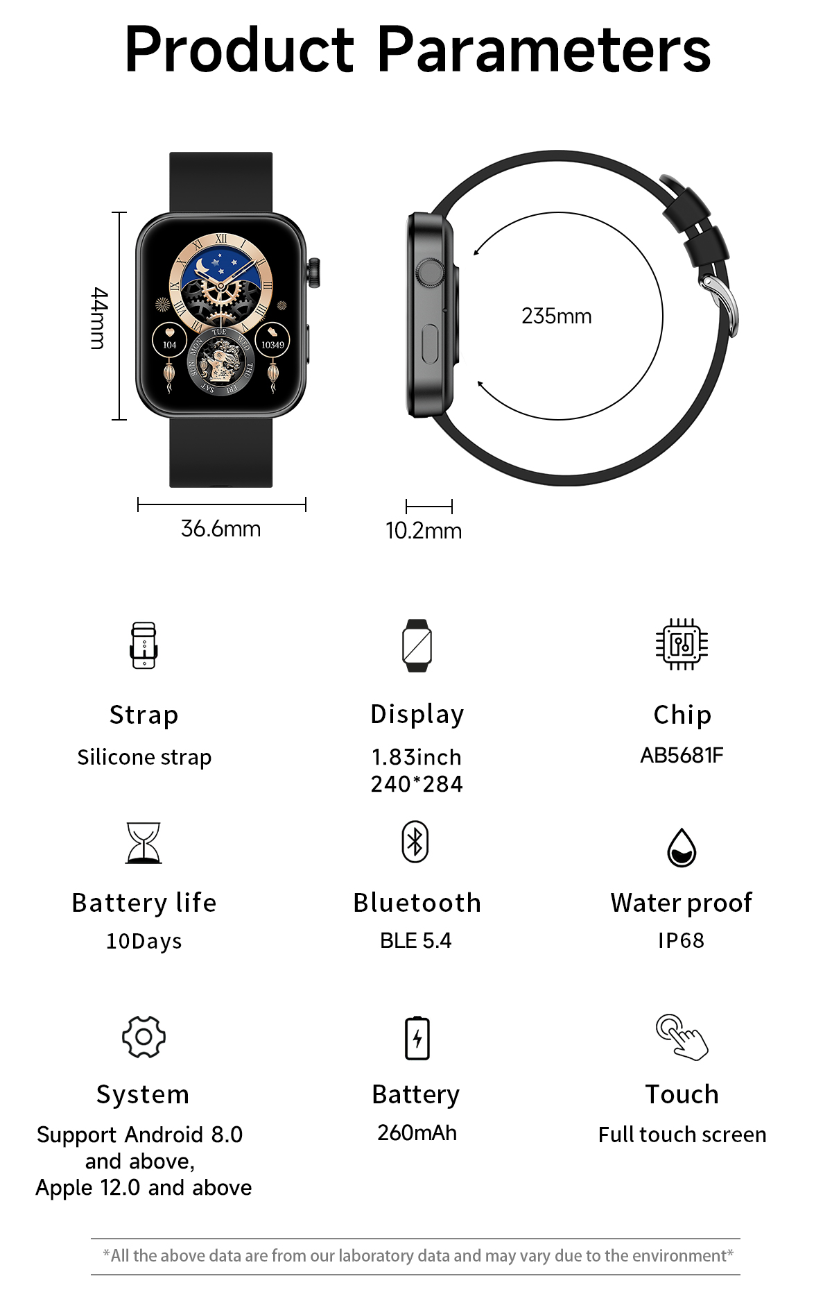 1.83inch large full touch screen digital body skin temperature sensor square dial custom gps tracking caller id HK5 smart phone calling J11 watch call function access control ladies female kids