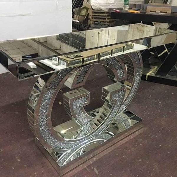 Sparkly silver mirrored console table crushed diamond decorative GG hallway table for living room