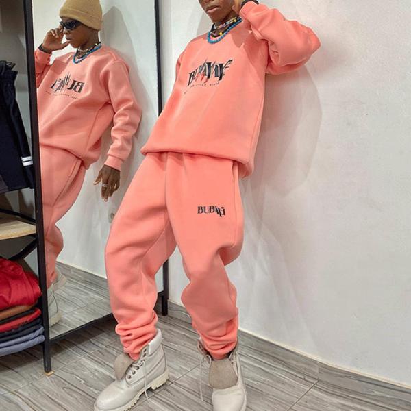 Screen Printed Logo Streetwear Tracksuit Sweatshirt And Sweatpants Set XXS-5XL