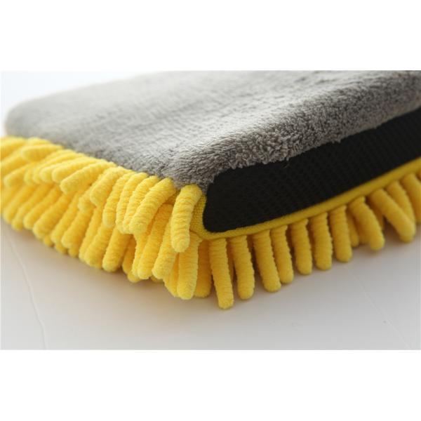 yellow/grey color microfiber plush chenille car cleaning detailing house cleaning wash mitts/gloves