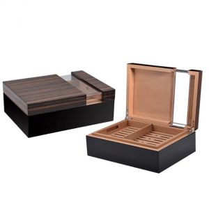 Custom Walnut Wood Cigar Box Brown with Hinged Lid Multiple Polishing Processes