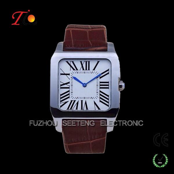 stainless steel quartz watch for men  water resistant with PU leather band and color customized