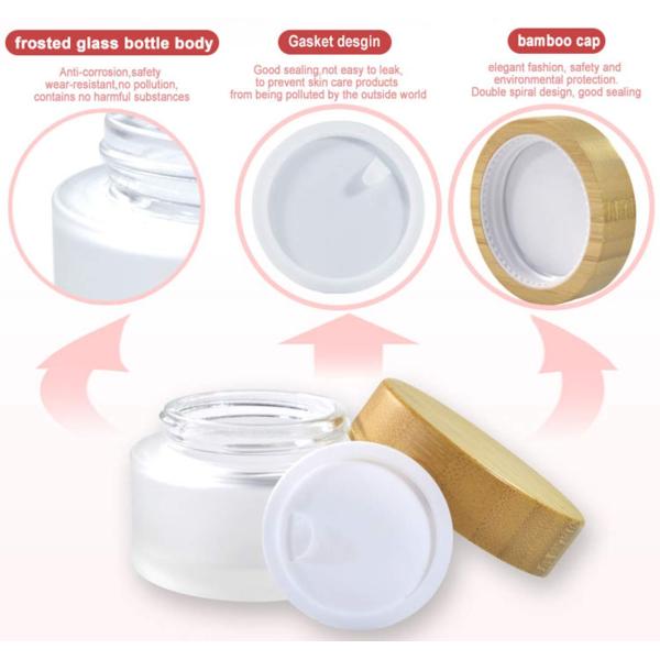 Frosted Glass Cream 50g 15g 30g Bamboo Cosmetic Containers Glass Jar Care Skin