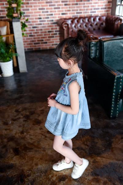 2016 Fashion Girl Kid's  Sleeveless Skirt Floral Blue Jeans Q218