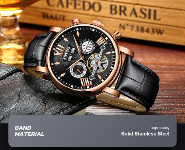 KINYUED new design automatic men watches movement leather luxury relojes wristwatches