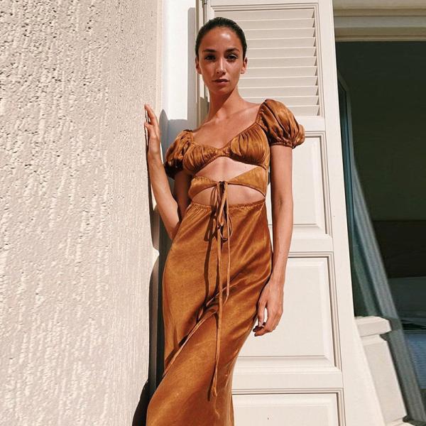 Short Sleeve Strappy Womens Party Maxi Dresses High Waist