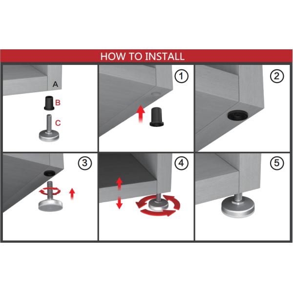 Adjustable Furniture Legs with M6 M8 Threaded Rubber Feet Nylon Plastic Material