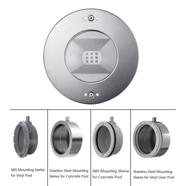IP68 LED Lumières sous-marines 12/24V AC/DC 12W 18W 30W Dia 195mm 90Degree Faisceau pour le revêtement de vinyle ou la piscine en béton