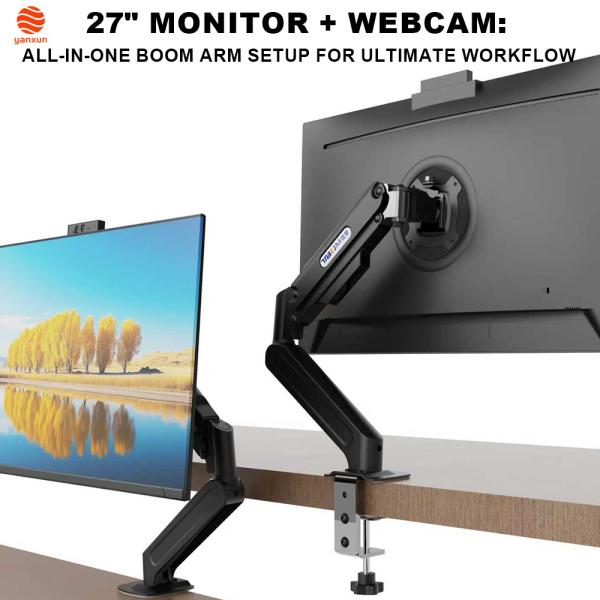 27-Inch Monitor with Articulating Arm & 1080p Webcam: Ultra-Flexible Height/Tilt/Swivel Adjustment for Ergonomic Office Setup – Crisp QHD/UHD Display + Clear Video Calls